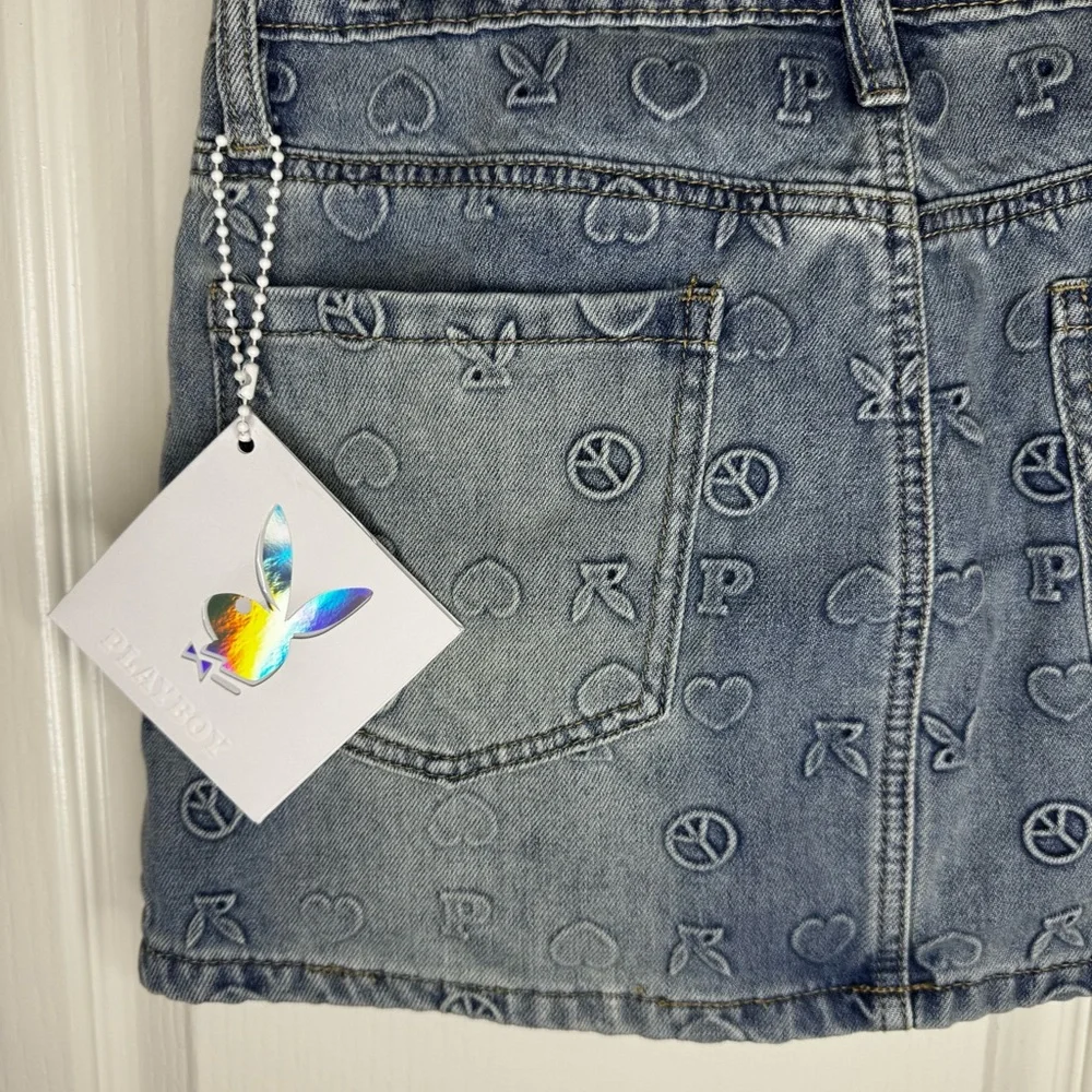 PLAYBOY Bunny Embossed Denim Mini Skirt